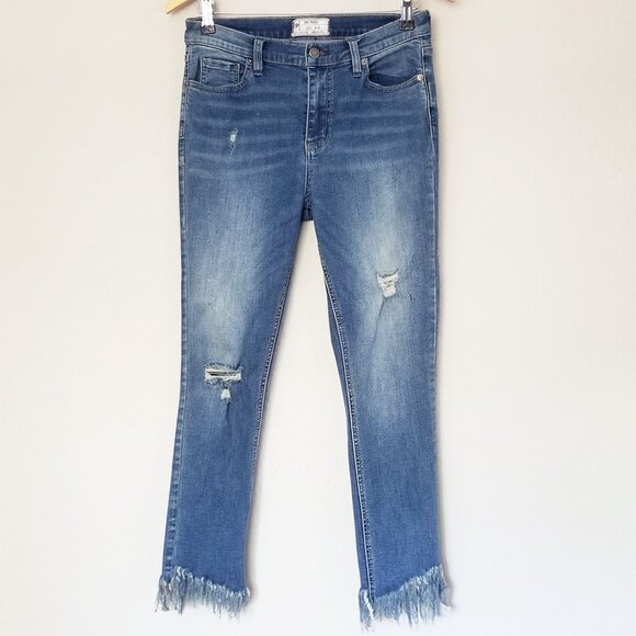 Free People Great Heights Frayed Hem Slim Fit Jeans Distressed Size 28 Boho Chic - Picture 5 of 16